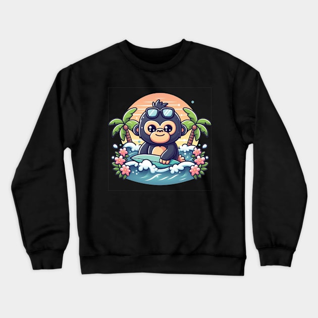 Cute Surfing Gorilla Crewneck Sweatshirt by The Art-Mart